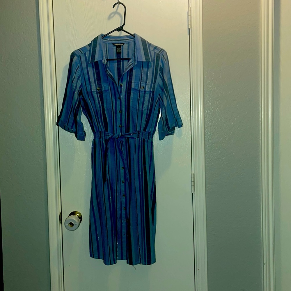 Blue striped shirt dress